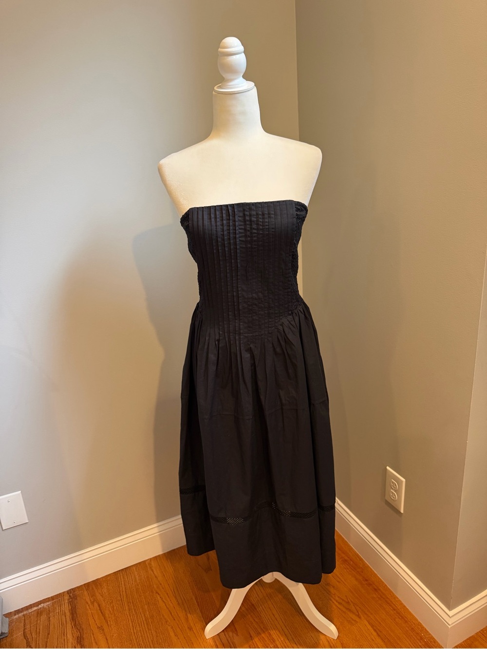 Cotton Poplin Strapless Midi Dress